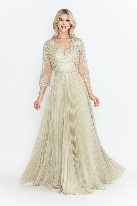 Pleated Long Formal Mother of the Bride Dress Lenovia 8341
