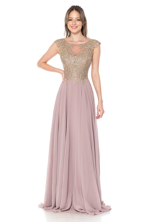 Long A Line Lace Applique Evening Dress Lenovia 8123
