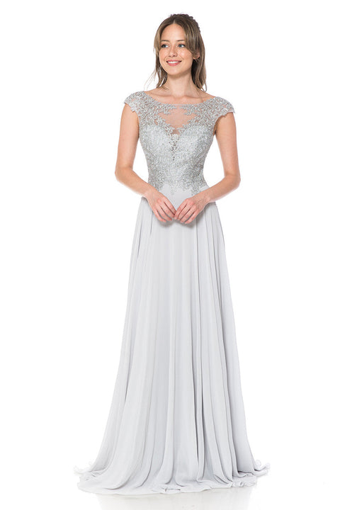 Long A Line Lace Applique Evening Dress Lenovia 8123