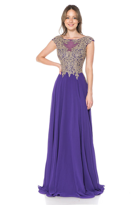 Long A Line Lace Applique Evening Dress Lenovia 8123