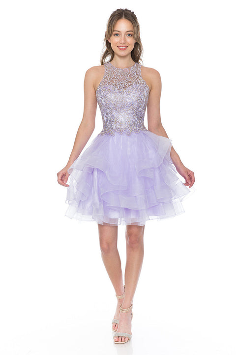 Short Cocktail Ruffle Beaded Homecoming Dress Lenovia 8163
