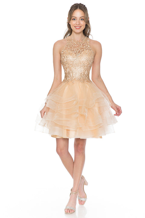 Short Cocktail Ruffle Beaded Homecoming Dress Lenovia 8163