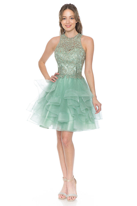 Short Cocktail Ruffle Beaded Homecoming Dress Lenovia 8163