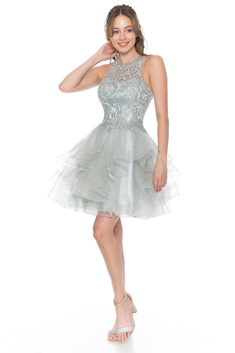 Short Cocktail Ruffle Beaded Homecoming Dress Lenovia 8163