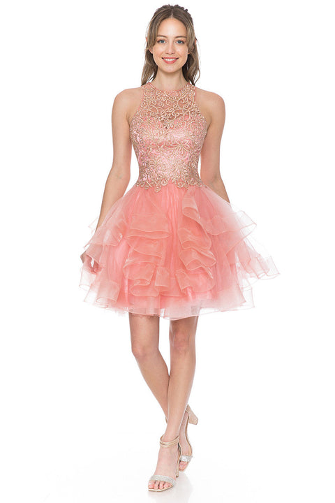 Short Cocktail Ruffle Beaded Homecoming Dress Lenovia 8163