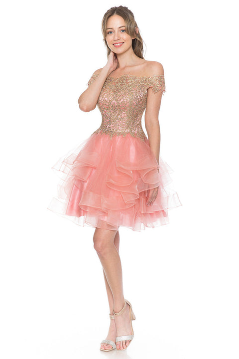 Short Homecoming Ruffle Beaded Cocktail Dress Lenovia 8151