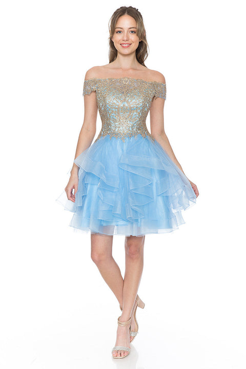 Short Homecoming Ruffle Beaded Cocktail Dress Lenovia 8151