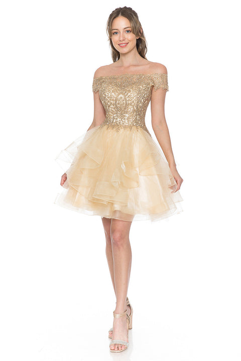 Short Homecoming Ruffle Beaded Cocktail Dress Lenovia 8151