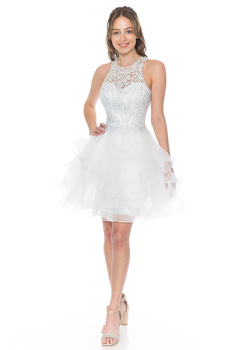 Short Cocktail Ruffle Beaded Homecoming Dress Lenovia 8163