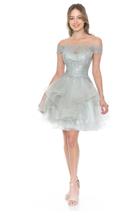 Short Homecoming Ruffle Beaded Cocktail Dress Lenovia 8151