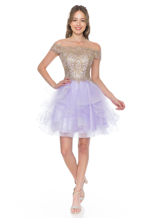 Short Homecoming Ruffle Beaded Cocktail Dress Lenovia 8151