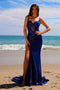 Nox Anabel E1488 Elegant Appliqué Satin Gown with Slit