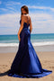 Nox Anabel E1488 Elegant Appliqué Satin Gown with Slit