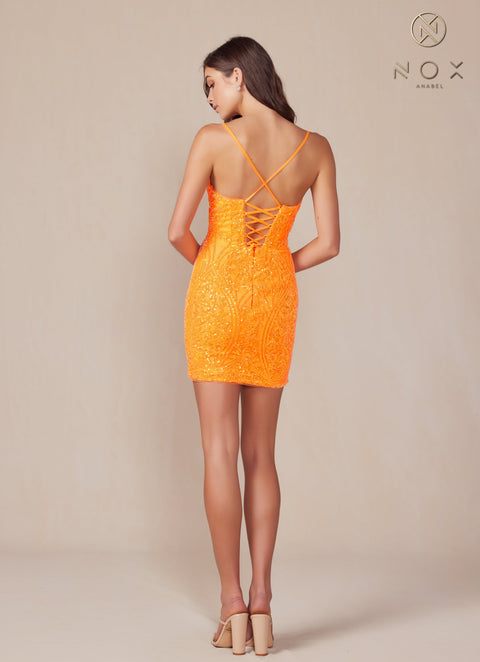 Short Sleeveless Glitter Print Dress by Nox Anabel E897