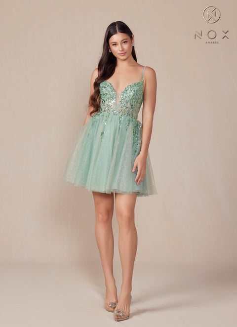 Sleeveless Short A-line Dress with Appliqué Detailing by Nox Anabel E902