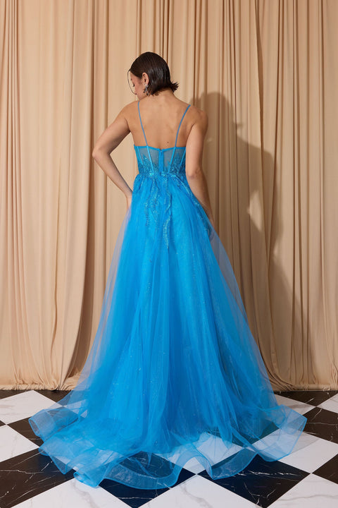 Eureka EK112 glitter sleeveless a-line slit gown — AZUREBLUE 2