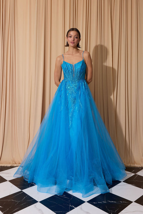Eureka EK112 glitter sleeveless a-line slit gown — AZURE 366801d2 44e7 456c bbd2 8fa9651f7a97