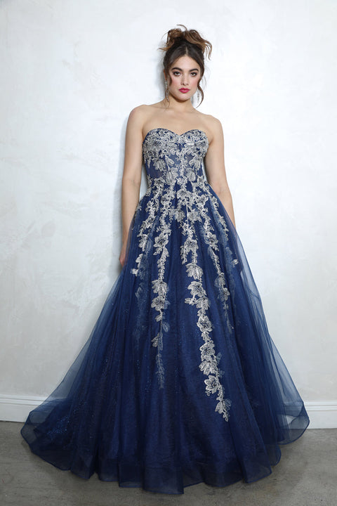 Eureka EK115 applique sleeveless a-line gown — NAVY.SILVER 29e7d695 b2a8 40c0 b9e3 f5759f97684f