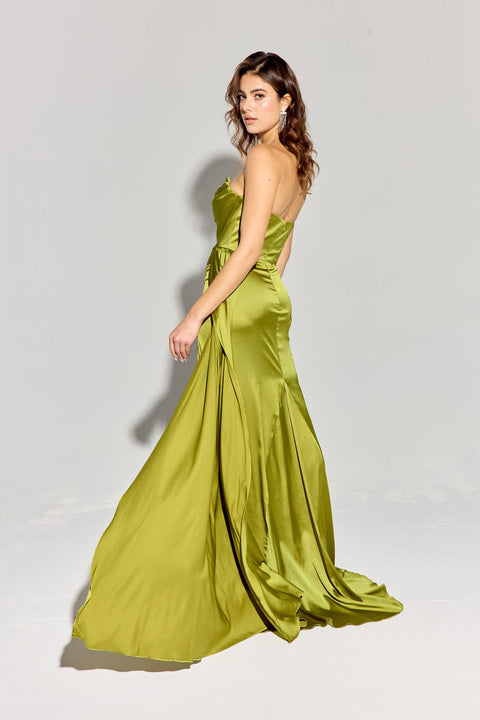 Eureka EK118 satin fitted strapless slit gown — MOSS2