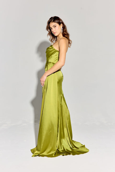 Eureka EK118 satin fitted strapless slit gown — MOSS3