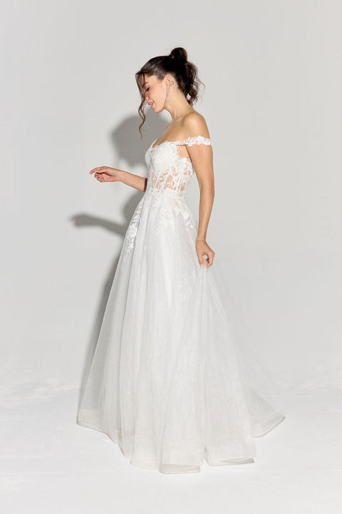 Eureka EK128 off shoulder a-line slit gown — OFFWHITE 5