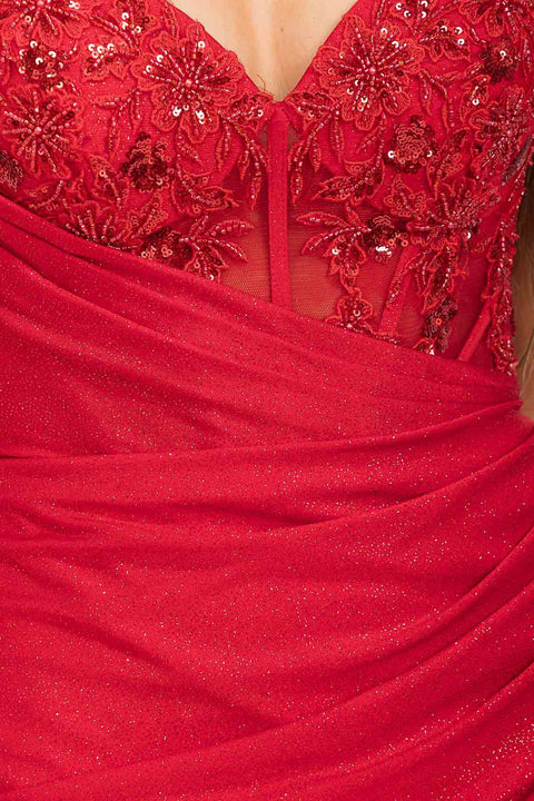 Eureka EK166 glitter jersey sleeveless slit gown — RED 1