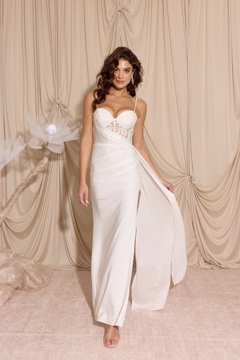 Eureka EK166 glitter jersey sleeveless slit gown — WHITE 2