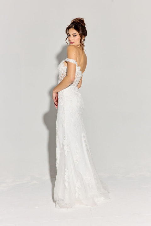 Eureka EK181 fitted off shoulder corset slit gown — OFFWHITE2