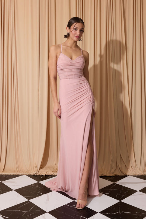 Eureka EK187 jersey fitted sleeveless slit gown — BLUSH 2
