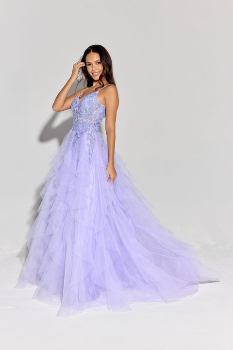 Eureka EK188 applique v-neck a-line tiered gown — PERIWINKLE2