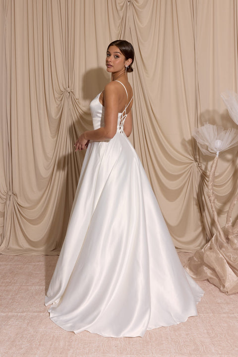 Eureka EK190 satin sleeveless a-line slit gown — OFFWHITE 1