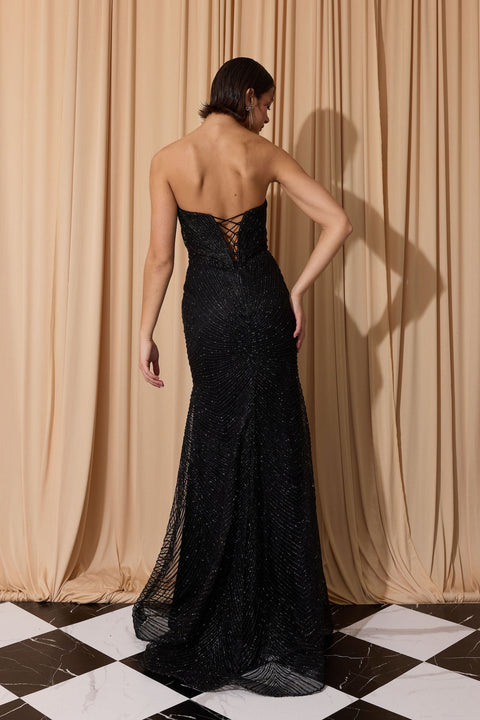 Eureka EK195 glitter fitted strapless corset gown — BLACK 5