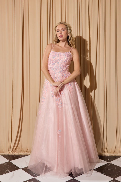 Eureka EK197 applique sleeveless a-line gown — BLUSH2