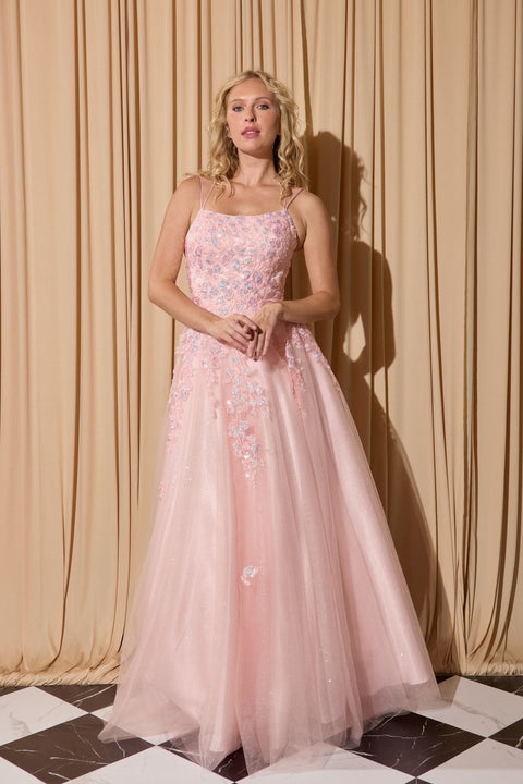 Eureka EK197 applique sleeveless a-line gown — BLUSH3