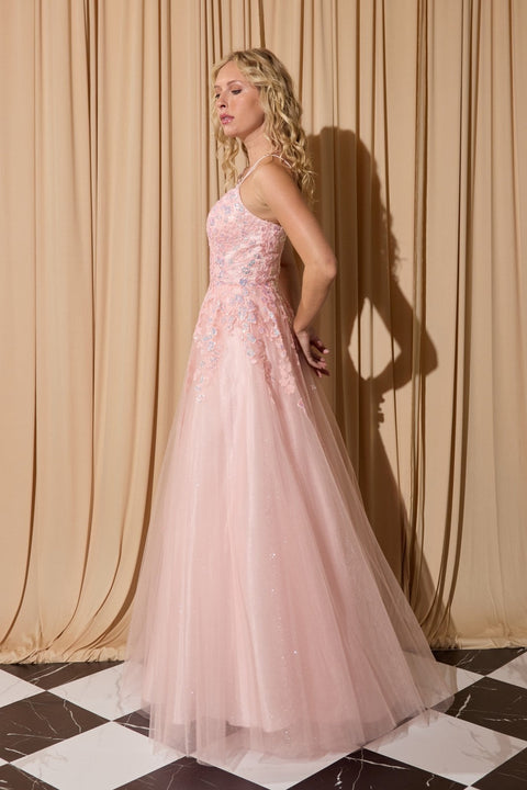 Eureka EK197 applique sleeveless a-line gown — BLUSH4