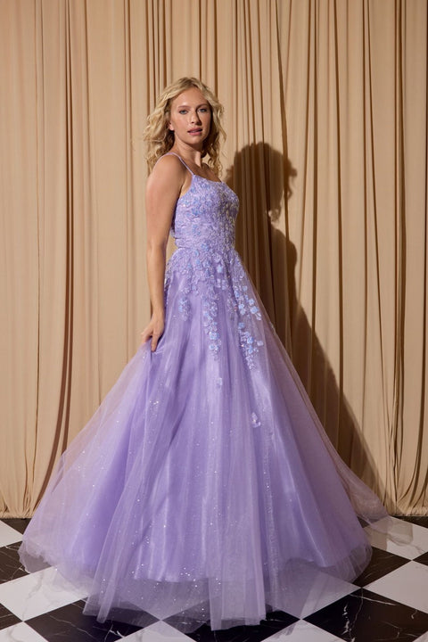 Eureka EK197 applique sleeveless a-line gown — LILAC