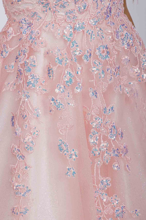 Eureka EK197 applique sleeveless a-line gown — PINK 6