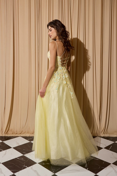 Eureka EK197 applique sleeveless a-line gown — SOFTYELLOW2