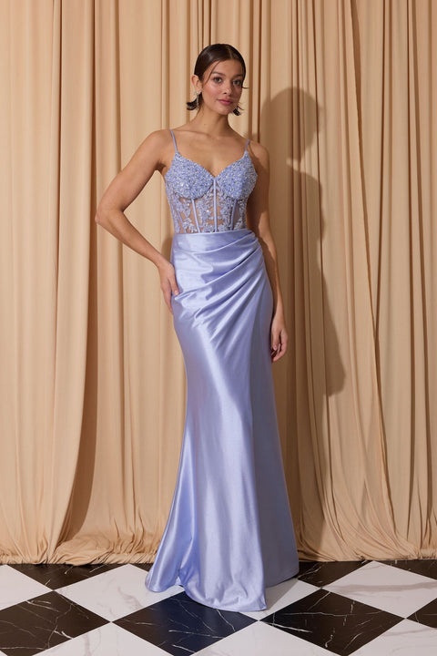 Eureka EK203 applique satin sleeveless slit gown — PERIWINKLE 4