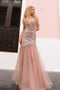 Nox Anabel Sleeveless Mermaid Gown with Sheer Panels and Beading F1467