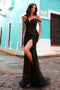 Fitted Sequin Cold Shoulder Slit Gown by Nox Anabel F1469