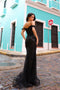 Nox Anabel Cold Shoulder Gown with Fitted Sequin and Slit F1469