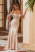 Nox Anabel F1568 Off-Shoulder Satin Gown with Beaded Fringe