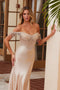 Nox Anabel F1568 Off-Shoulder Satin Gown with Beaded Fringe