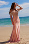 Nox Anabel F1568 Off-Shoulder Satin Gown with Beaded Fringe