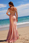 Nox Anabel F1568 Off-Shoulder Satin Gown with Beaded Fringe