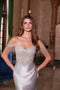 Nox Anabel F1568 Off-Shoulder Satin Gown with Beaded Fringe