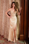 Nox Anabel F1571 Off-Shoulder Satin Gown with Beaded Fringe