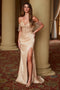 Nox Anabel F1571 Off-Shoulder Satin Gown with Beaded Fringe