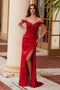 Nox Anabel F1572 Off-Shoulder Satin Gown with Applique Detailing